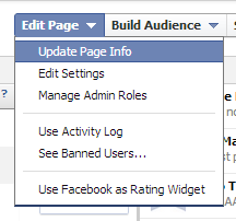Facebook Fans Page Edit Menu